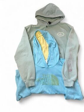 The North Face Pastel Blue & Sage Green Hoodies with Yellow Lining